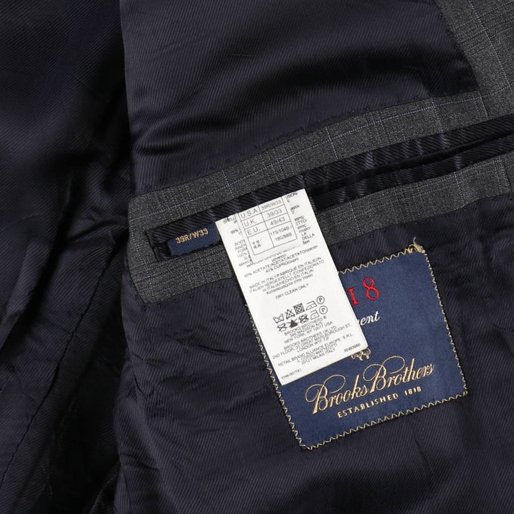 Brooks Brothers 1818 Regent Check Pattern Wool Tailored Jacket, Made in Italy, Men's Size M (approx.) wool gray type Vintage Second Hand