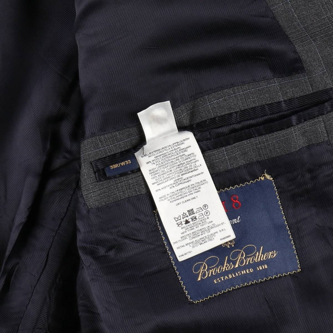 Brooks Brothers 1818 Regent Check Pattern Wool Tailored Jacket, Made in Italy, Men's Size M (approx.) wool gray type Vintage Second Hand