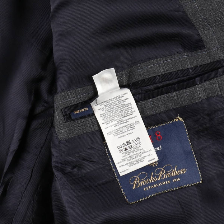 Brooks Brothers 1818 Regent Check Pattern Wool Tailored Jacket, Made in Italy, Men's Size M (approx.) wool gray type Vintage Second Hand