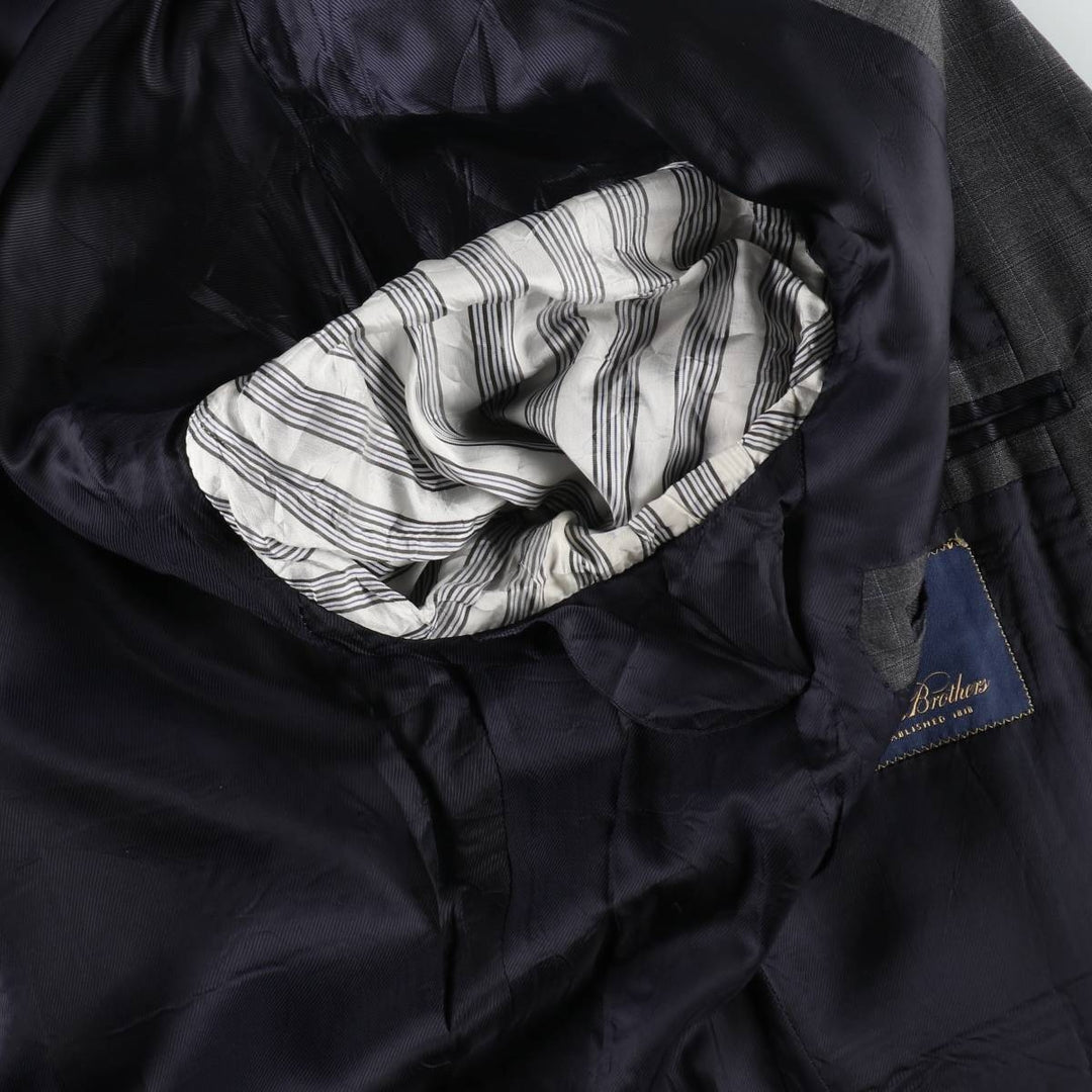 Brooks Brothers 1818 Regent Check Pattern Wool Tailored Jacket, Made in Italy, Men's Size M (approx.) wool gray type Vintage Second Hand