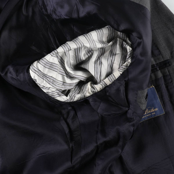 Brooks Brothers 1818 Regent Check Pattern Wool Tailored Jacket, Made in Italy, Men's Size M (approx.) wool gray type Vintage Second Hand