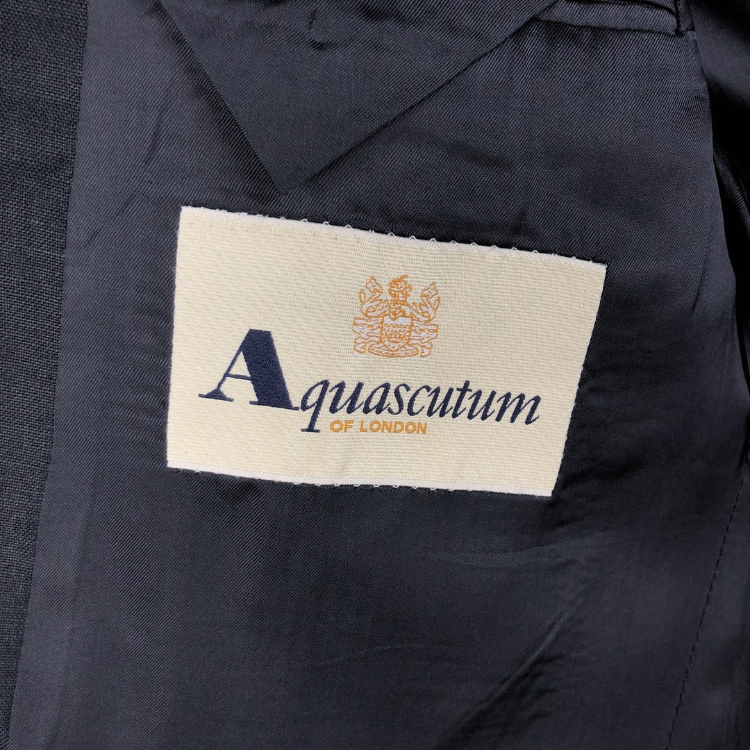 Aquascutum linen tailored jacket, men's size XL (approx.) linen navy blue type Vintage Second Hand