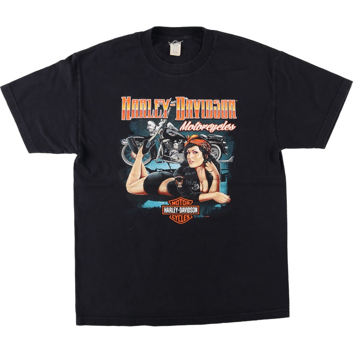 Harley-Davidson Pin-up Girl Motorcycle Bike T-shirt, Men's L size cotton black type Vintage Second Hand