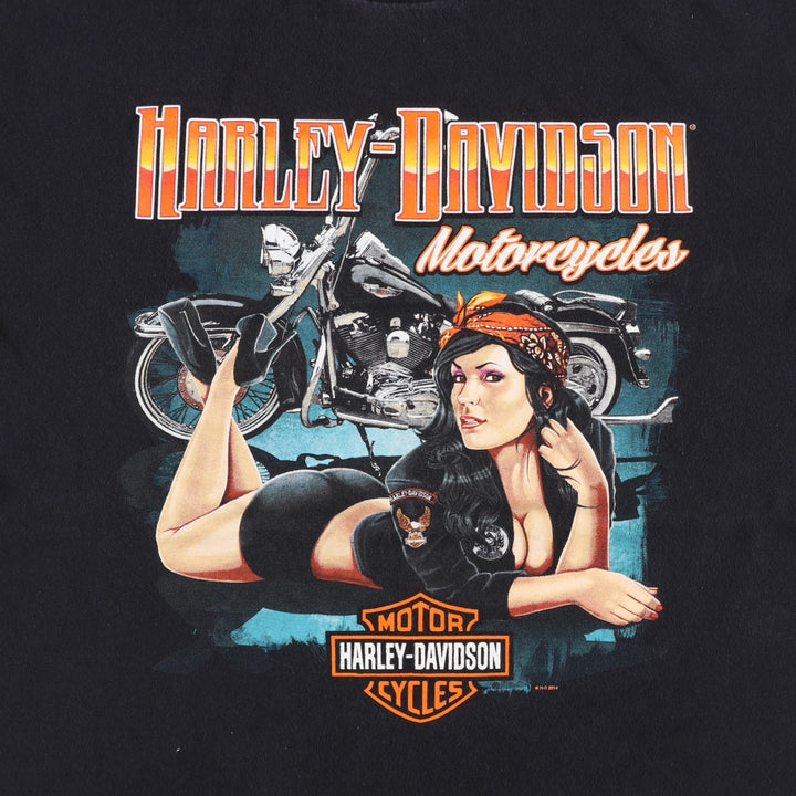 Harley-Davidson Pin-up Girl Motorcycle Bike T-shirt, Men's L size cotton black type Vintage Second Hand
