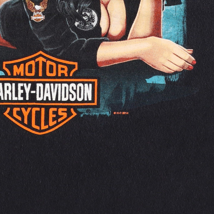 Harley-Davidson Pin-up Girl Motorcycle Bike T-shirt, Men's L size cotton black type Vintage Second Hand