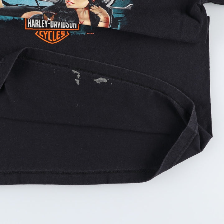 Harley-Davidson Pin-up Girl Motorcycle Bike T-shirt, Men's L size cotton black type Vintage Second Hand