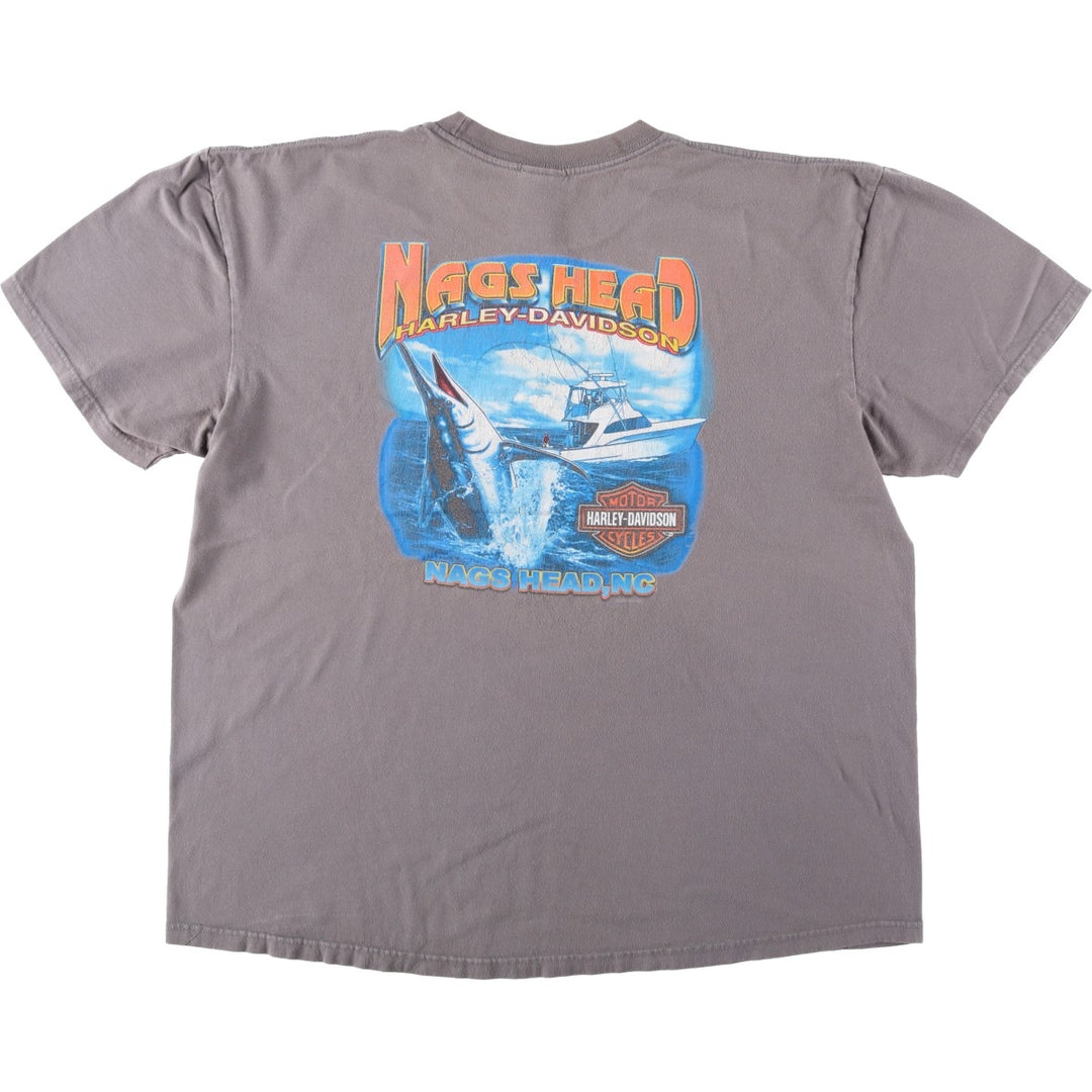 Harley-Davidson Fish Print Motorcycle T-Shirt, Men's Size XXL (approx.) cotton gray type Vintage Second Hand