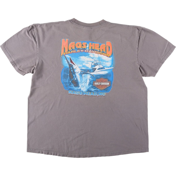 Harley-Davidson Fish Print Motorcycle T-Shirt, Men's Size XXL (approx.) cotton gray type Vintage Second Hand