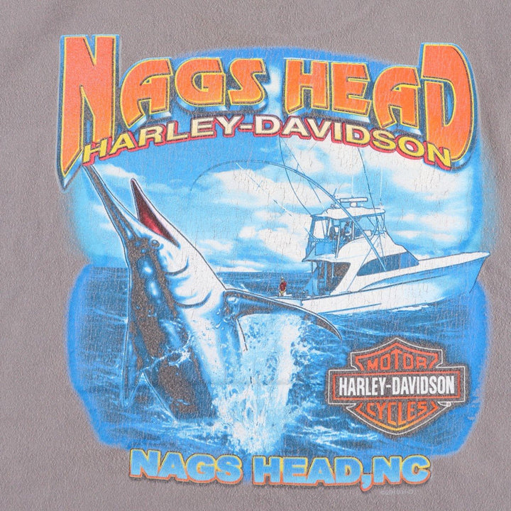 Harley-Davidson Fish Print Motorcycle T-Shirt, Men's Size XXL (approx.) cotton gray type Vintage Second Hand