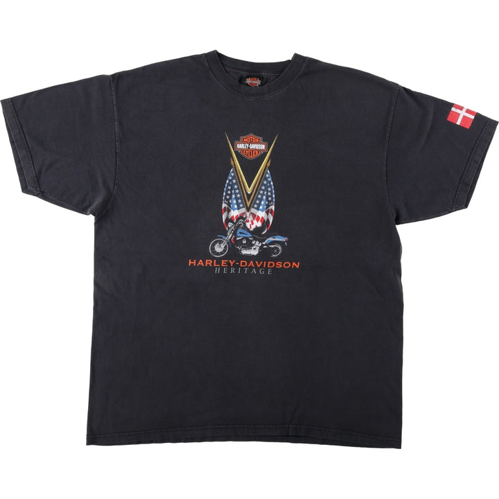 Harley-Davidson American flag pattern motorcycle bike t-shirt, made in the USA, men's size XXL equivalent. cotton black type Vintage Second Hand