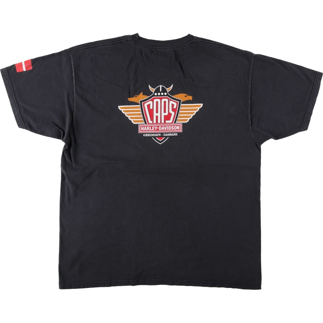 Harley-Davidson American flag pattern motorcycle bike t-shirt, made in the USA, men's size XXL equivalent. cotton black type Vintage Second Hand