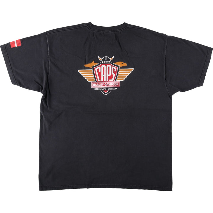 Harley-Davidson American flag pattern motorcycle bike t-shirt, made in the USA, men's size XXL equivalent. cotton black type Vintage Second Hand