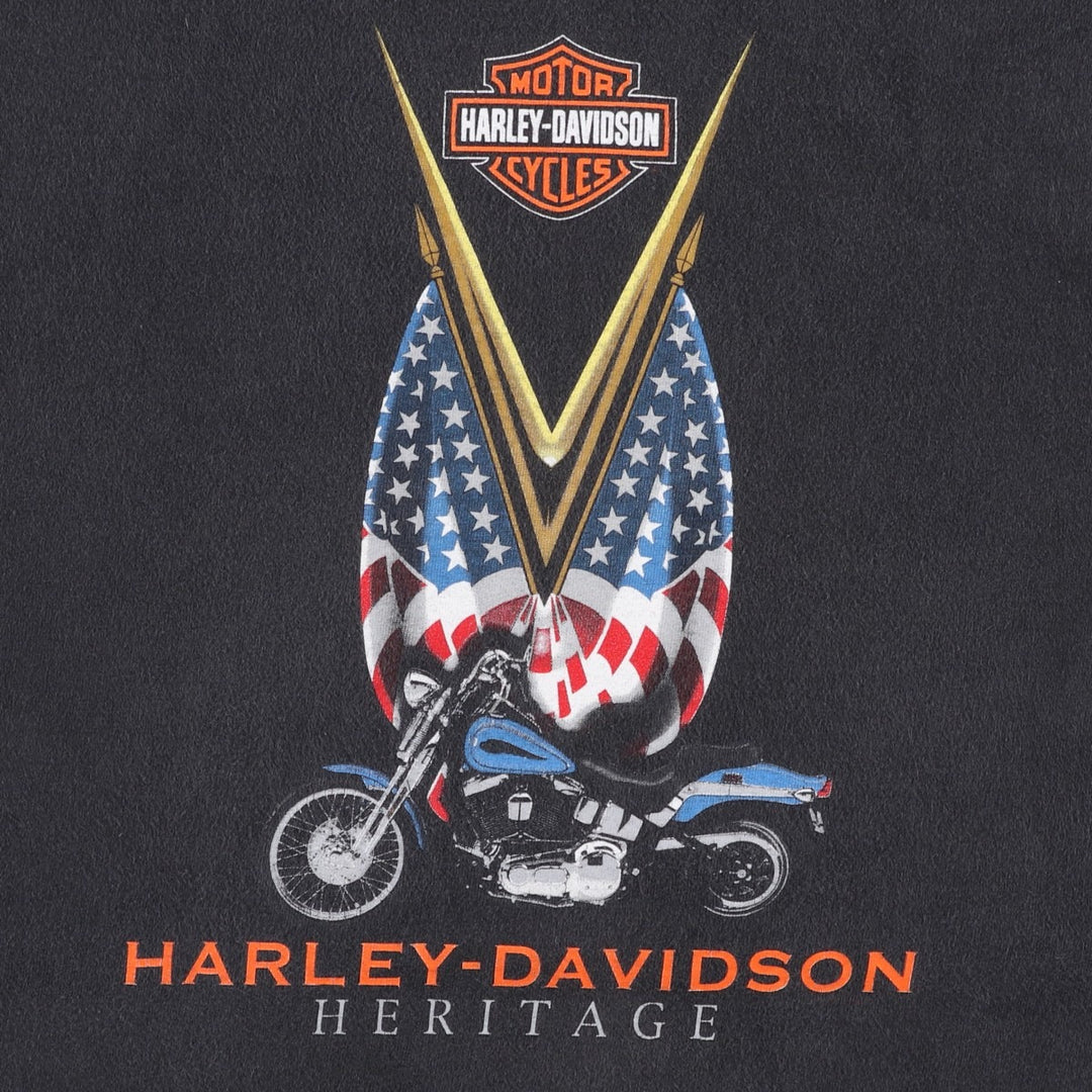 Harley-Davidson American flag pattern motorcycle bike t-shirt, made in the USA, men's size XXL equivalent. cotton black type Vintage Second Hand
