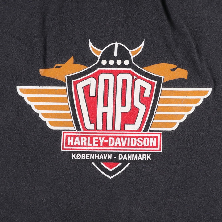 Harley-Davidson American flag pattern motorcycle bike t-shirt, made in the USA, men's size XXL equivalent. cotton black type Vintage Second Hand