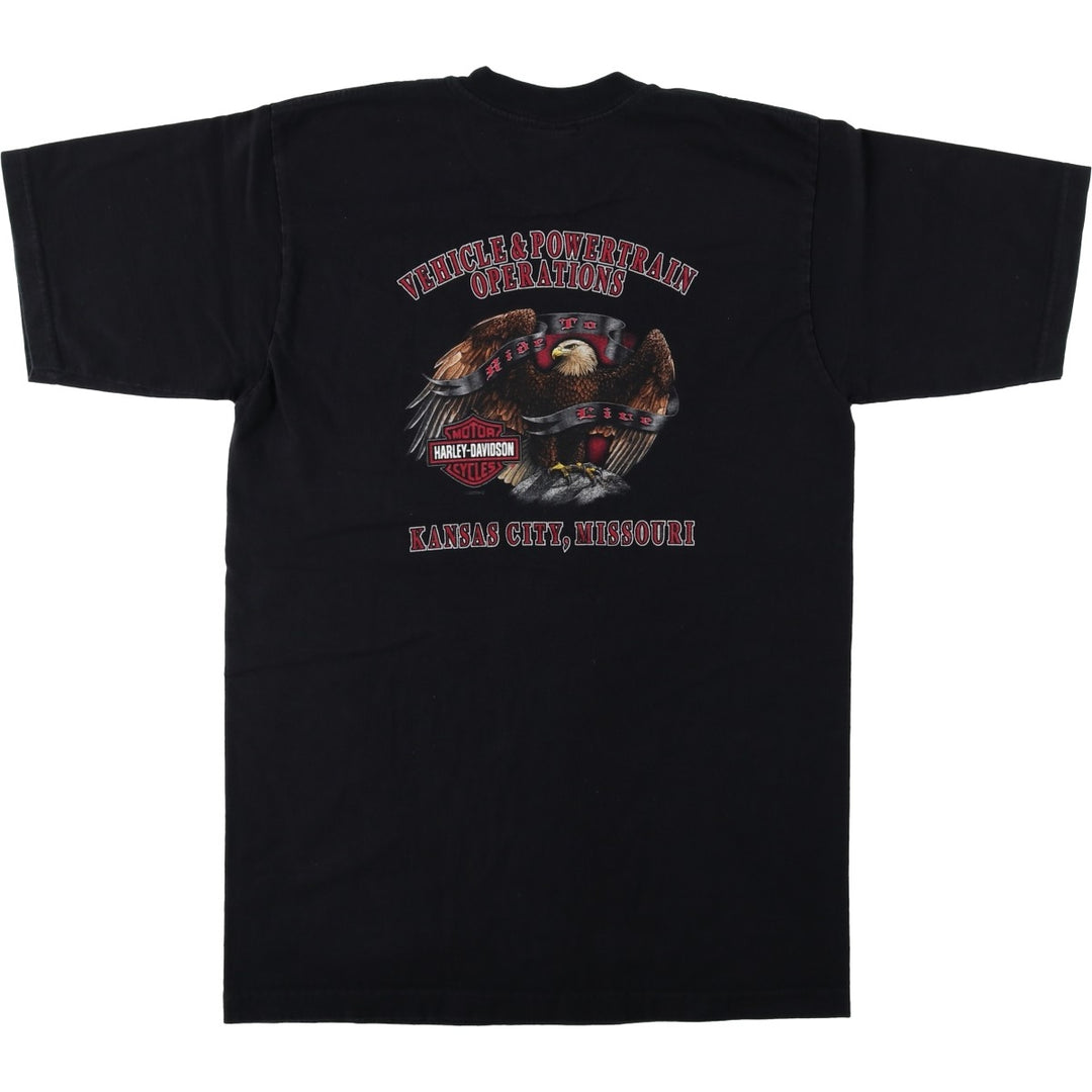 Harley-Davidson Eagle Pattern Motorcycle Bike T-shirt Made in USA Men's L size cotton black type Vintage Second Hand