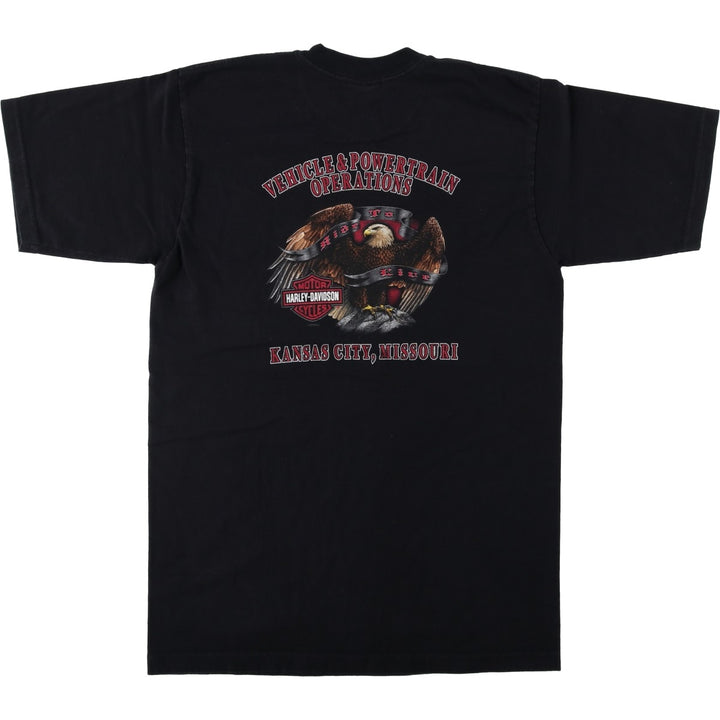 Harley-Davidson Eagle Pattern Motorcycle Bike T-shirt Made in USA Men's L size cotton black type Vintage Second Hand