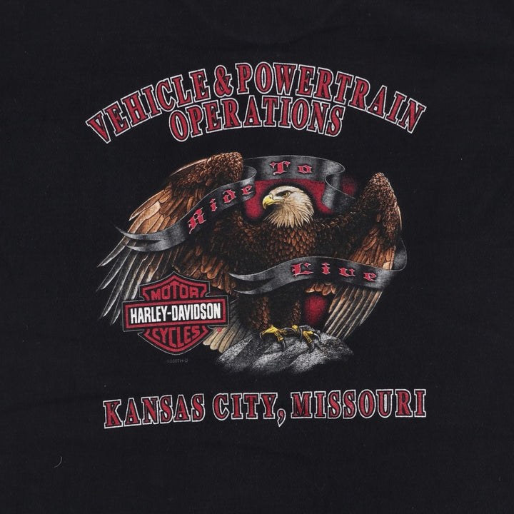 Harley-Davidson Eagle Pattern Motorcycle Bike T-shirt Made in USA Men's L size cotton black type Vintage Second Hand