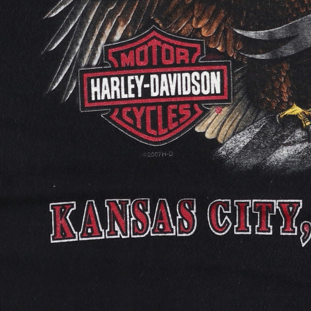 Harley-Davidson Eagle Pattern Motorcycle Bike T-shirt Made in USA Men's L size cotton black type Vintage Second Hand