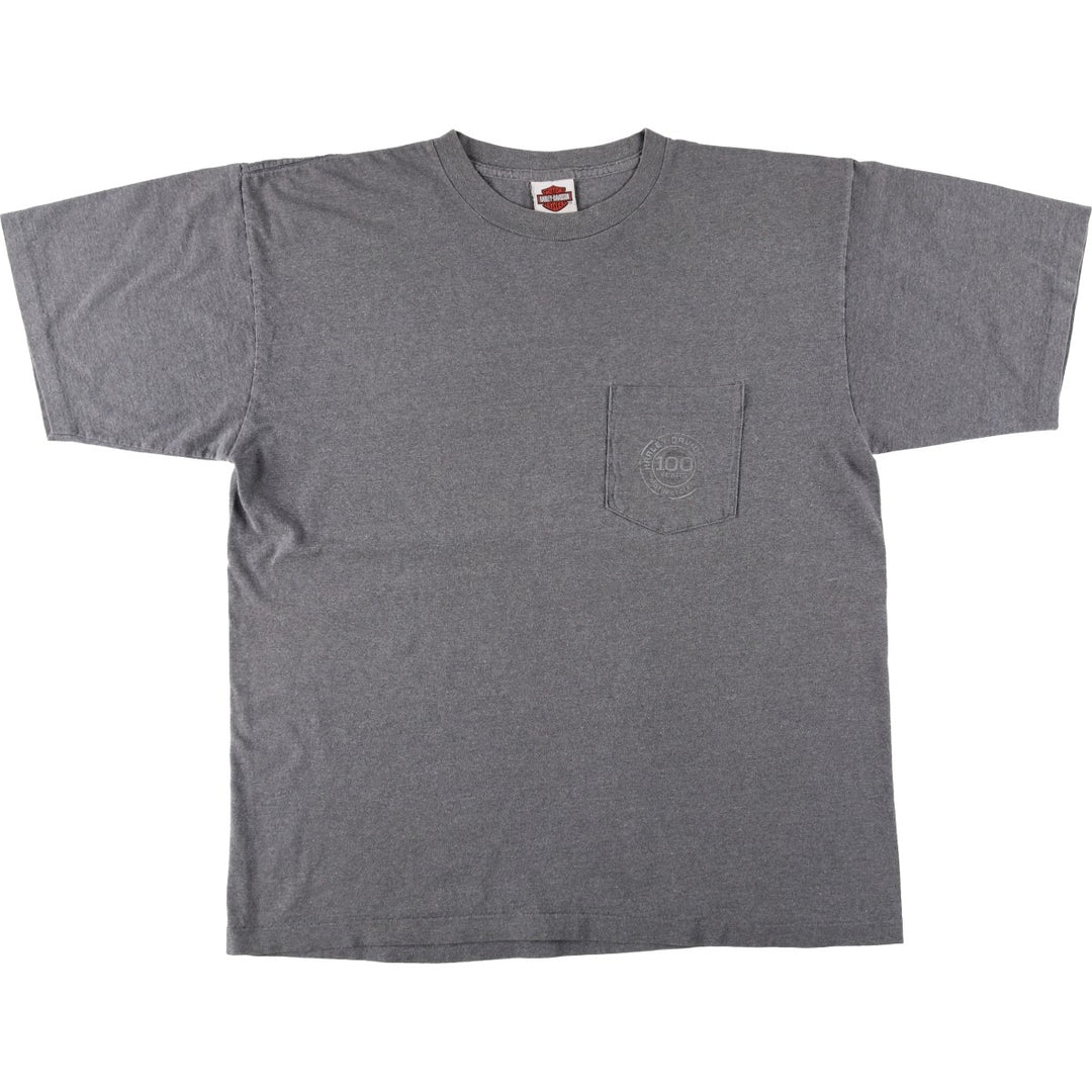 Harley-Davidson Motorcycle T-Shirt, Made in USA, Men's Size XL (equivalent), Double-Sided Print cotton gray type Vintage Second Hand