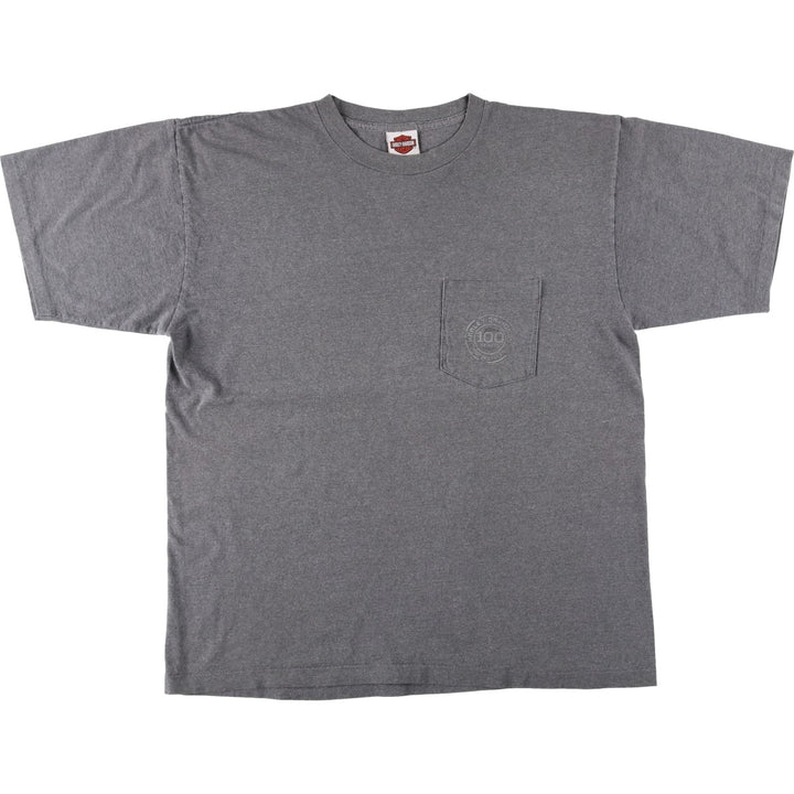 Harley-Davidson Motorcycle T-Shirt, Made in USA, Men's Size XL (equivalent), Double-Sided Print cotton gray type Vintage Second Hand