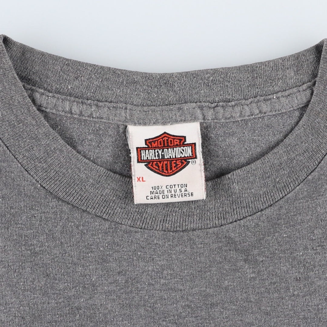 Harley-Davidson Motorcycle T-Shirt, Made in USA, Men's Size XL (equivalent), Double-Sided Print cotton gray type Vintage Second Hand