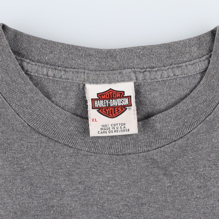 Harley-Davidson Motorcycle T-Shirt, Made in USA, Men's Size XL (equivalent), Double-Sided Print cotton gray type Vintage Second Hand