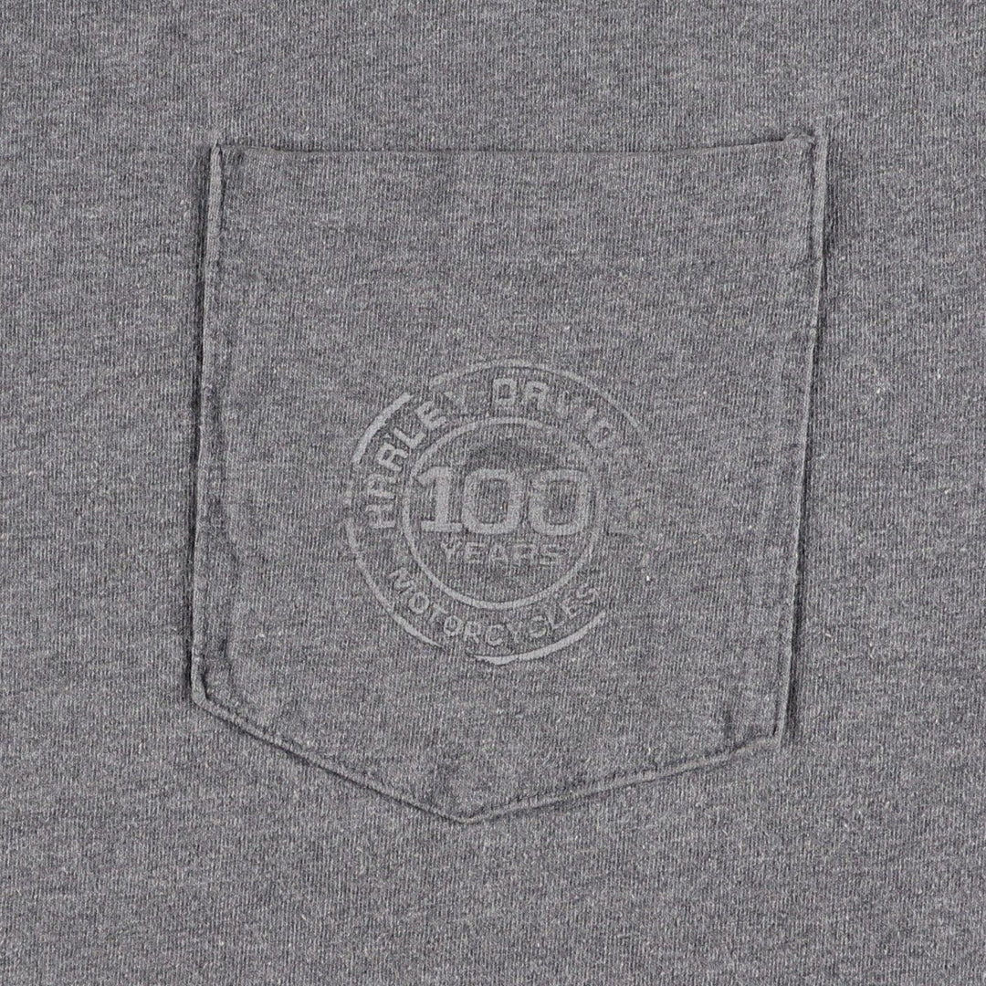 Harley-Davidson Motorcycle T-Shirt, Made in USA, Men's Size XL (equivalent), Double-Sided Print cotton gray type Vintage Second Hand