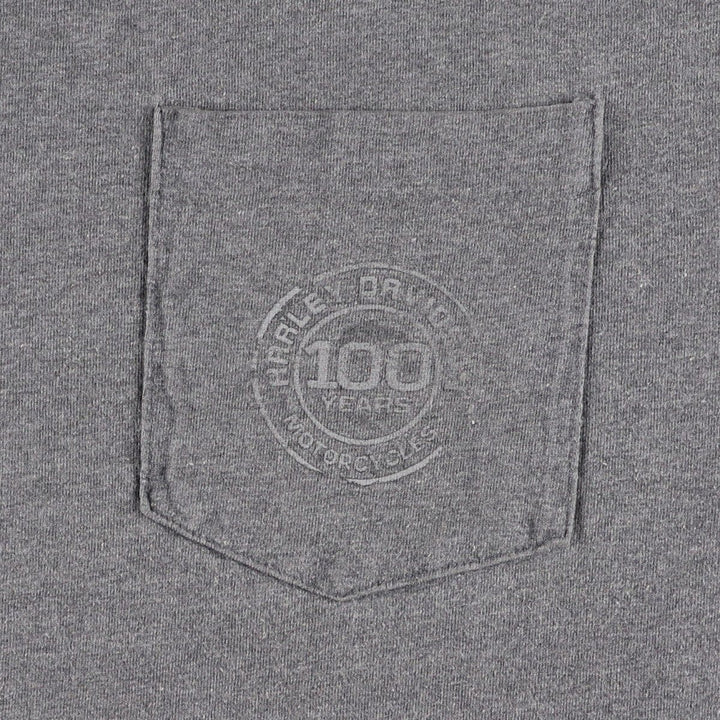 Harley-Davidson Motorcycle T-Shirt, Made in USA, Men's Size XL (equivalent), Double-Sided Print cotton gray type Vintage Second Hand