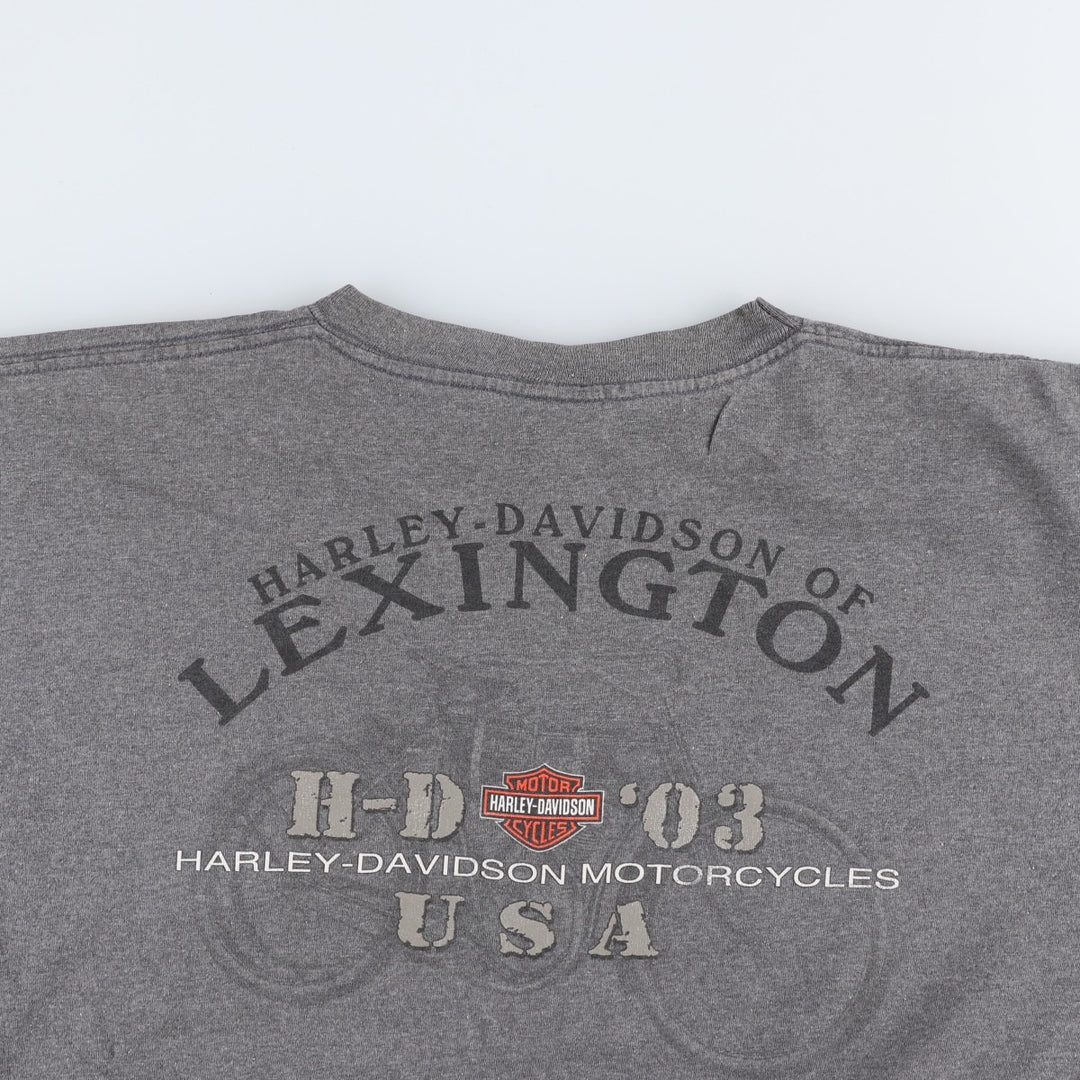 Harley-Davidson Motorcycle T-Shirt, Made in USA, Men's Size XL (equivalent), Double-Sided Print cotton gray type Vintage Second Hand