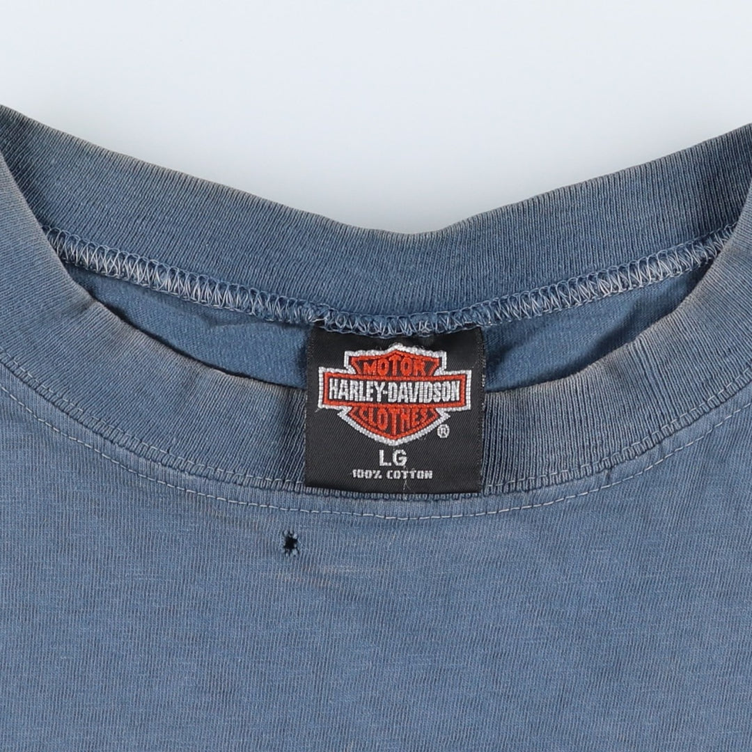 Harley-Davidson Sleeveless Motorcycle T-Shirt, Made in USA, Men's Size L (Equivalent), Vintage cotton blue type Vintage Second Hand