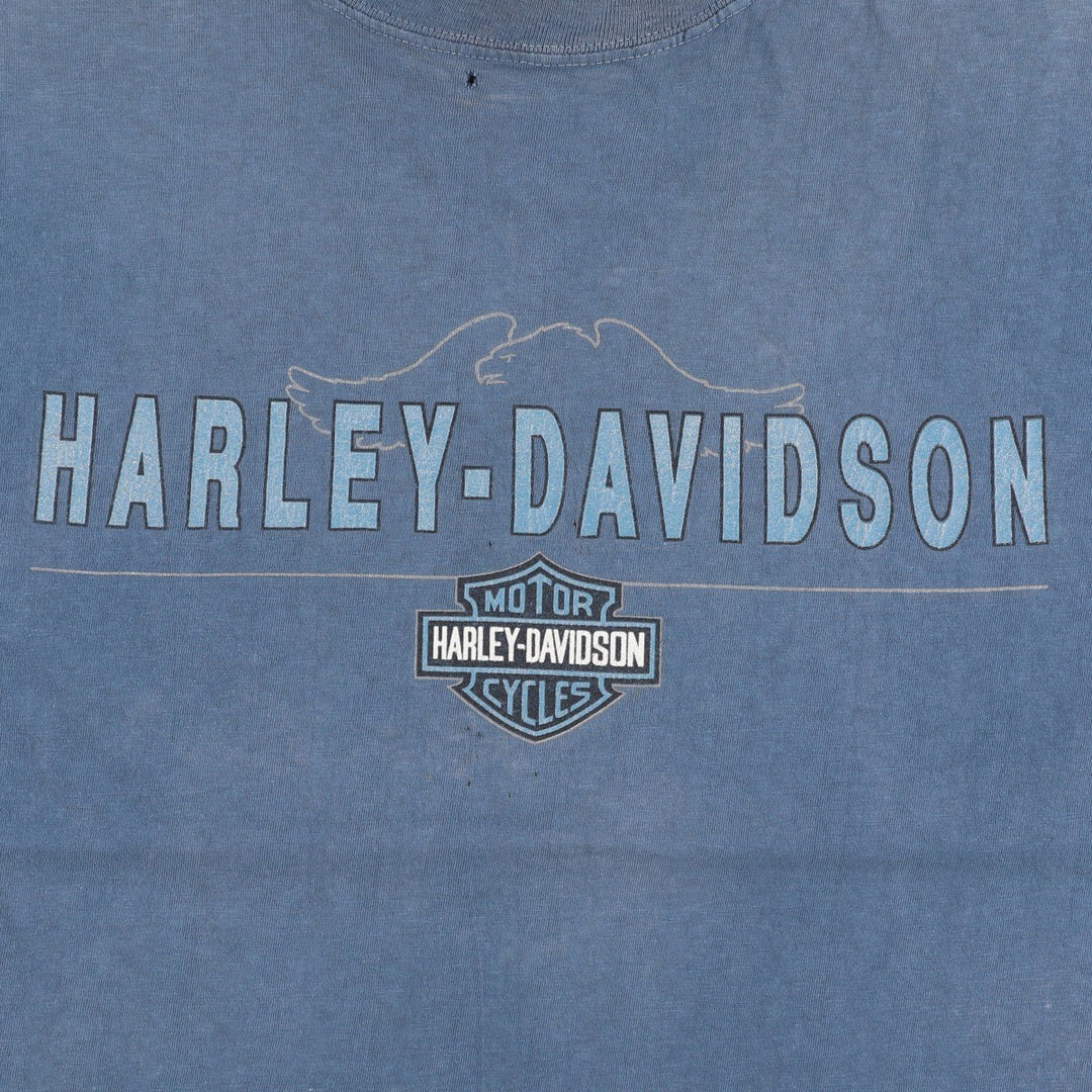 Harley-Davidson Sleeveless Motorcycle T-Shirt, Made in USA, Men's Size L (Equivalent), Vintage cotton blue type Vintage Second Hand