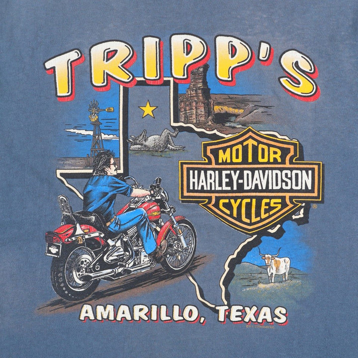 Harley-Davidson Sleeveless Motorcycle T-Shirt, Made in USA, Men's Size L (Equivalent), Vintage cotton blue type Vintage Second Hand