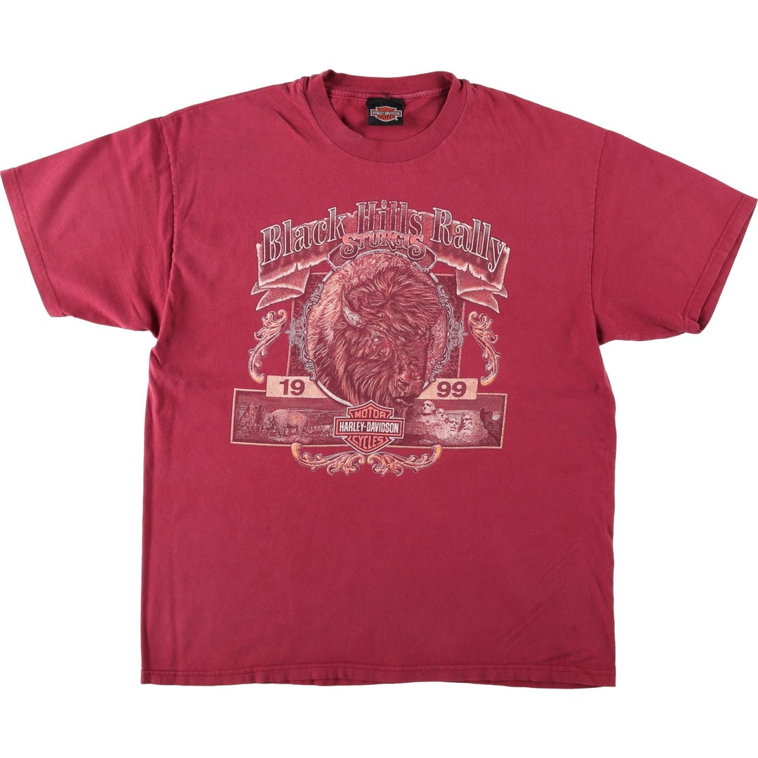 00'S Harley-Davidson Eagle Pattern Motorcycle Bike T-shirt Men's XL cotton red type Vintage Second Hand