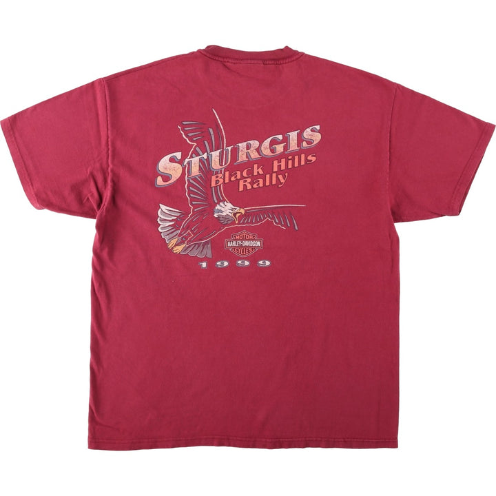00'S Harley-Davidson Eagle Pattern Motorcycle Bike T-shirt Men's XL cotton red type Vintage Second Hand