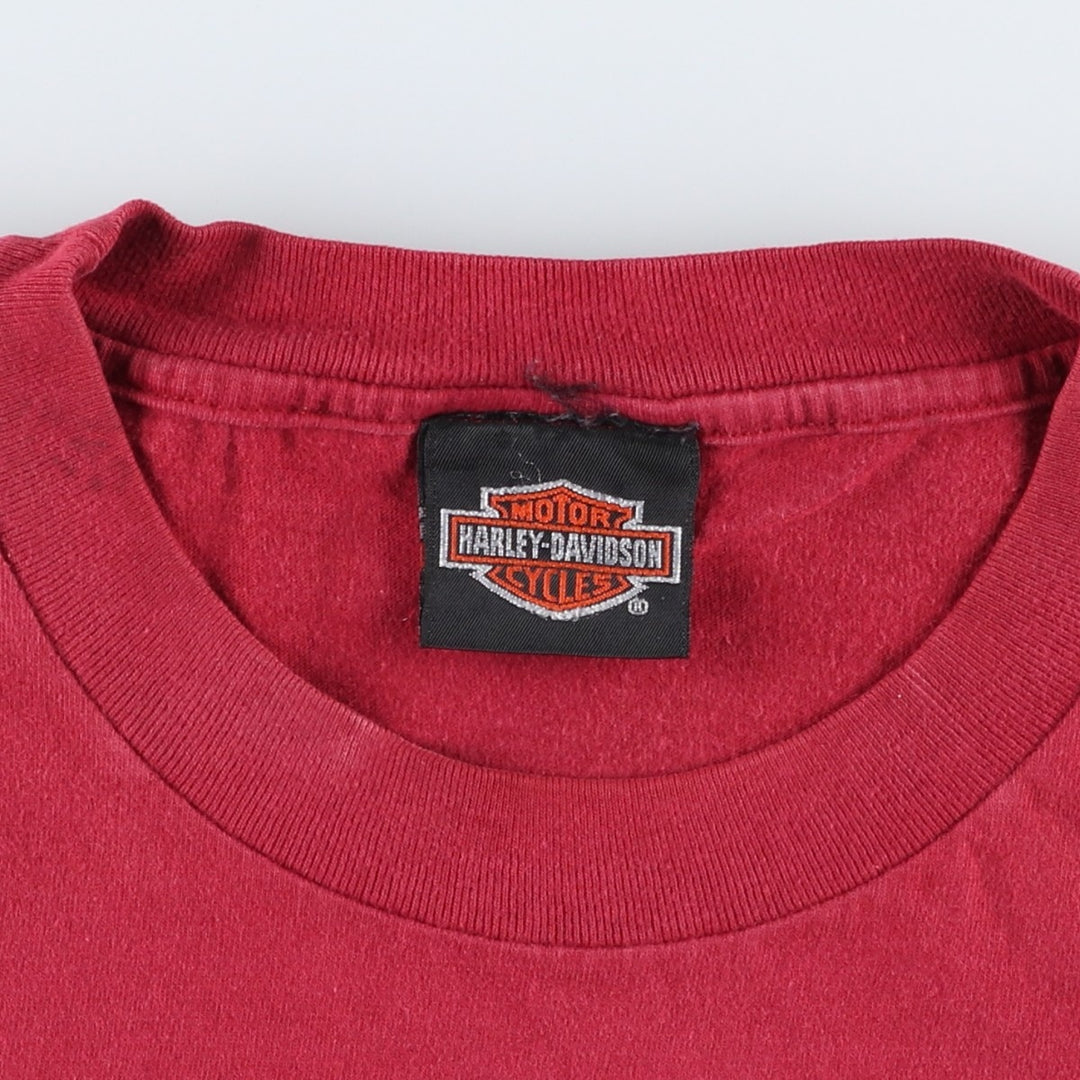 00'S Harley-Davidson Eagle Pattern Motorcycle Bike T-shirt Men's XL cotton red type Vintage Second Hand