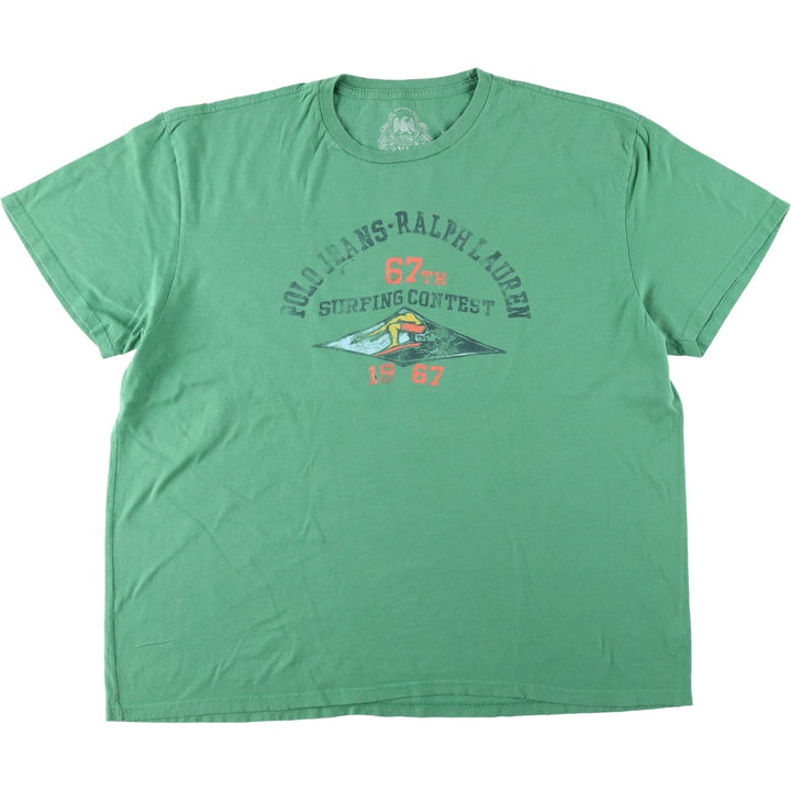 2000'S Ralph Lauren POLO JEANS COMPANY Short-Sleeve Printed T-Shirt, Men's Size XL (approx.) cotton green type Vintage Second Hand