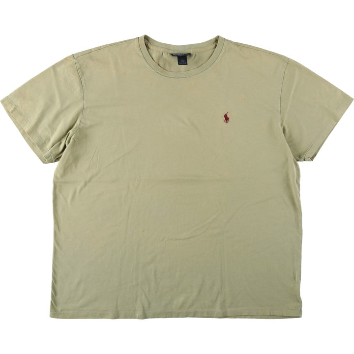 Ralph Lauren POLO by Ralph Lauren Short-Sleeve T-Shirt with One-Point Logo, Men's Size XL (approx.) cotton Khaki type Vintage Second Hand