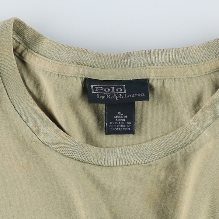 Ralph Lauren POLO by Ralph Lauren Short-Sleeve T-Shirt with One-Point Logo, Men's Size XL (approx.) cotton Khaki type Vintage Second Hand