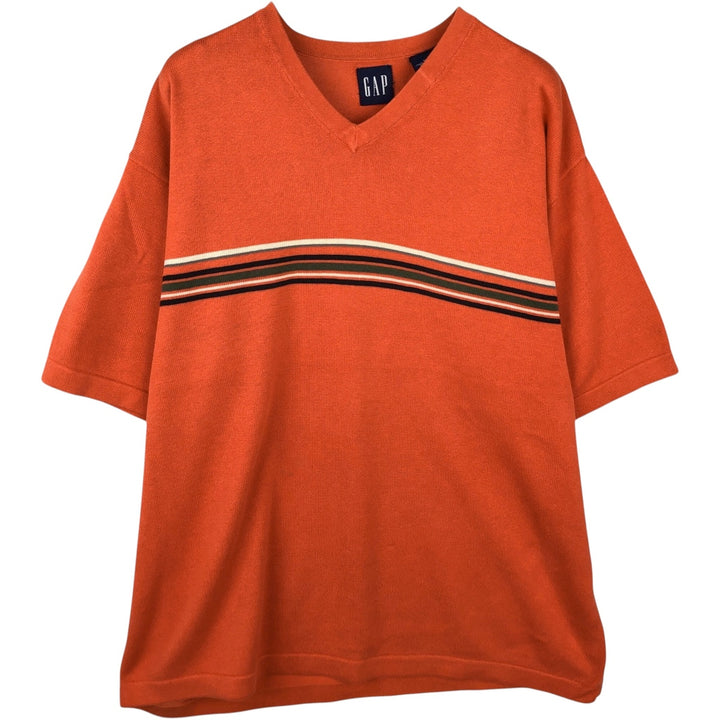 90'S GAP Old Gap V-neck short-sleeved cotton knit sweater, men's size M equivalent, vintage. cotton orange type Vintage Second Hand