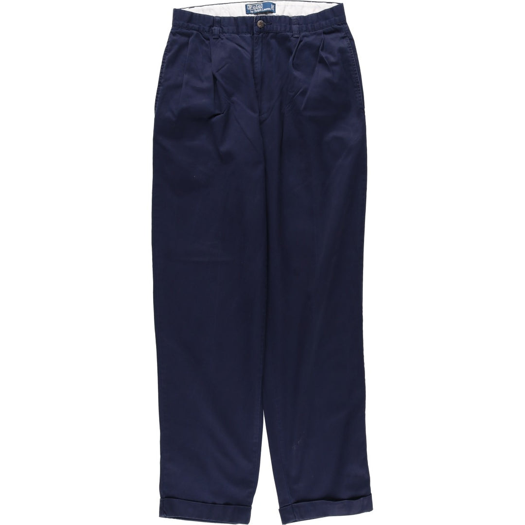 Ralph Lauren POLO by Ralph Lauren Two-pleat Chino Pants for Men, W30 equivalent cotton navy blue type Vintage Second Hand