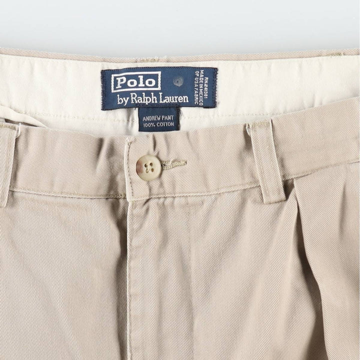 Ralph Lauren POLO by Ralph Lauren ANDREW PANT, two-pleat chino pants, men's, W35 equivalent cotton Beige type Vintage Second Hand