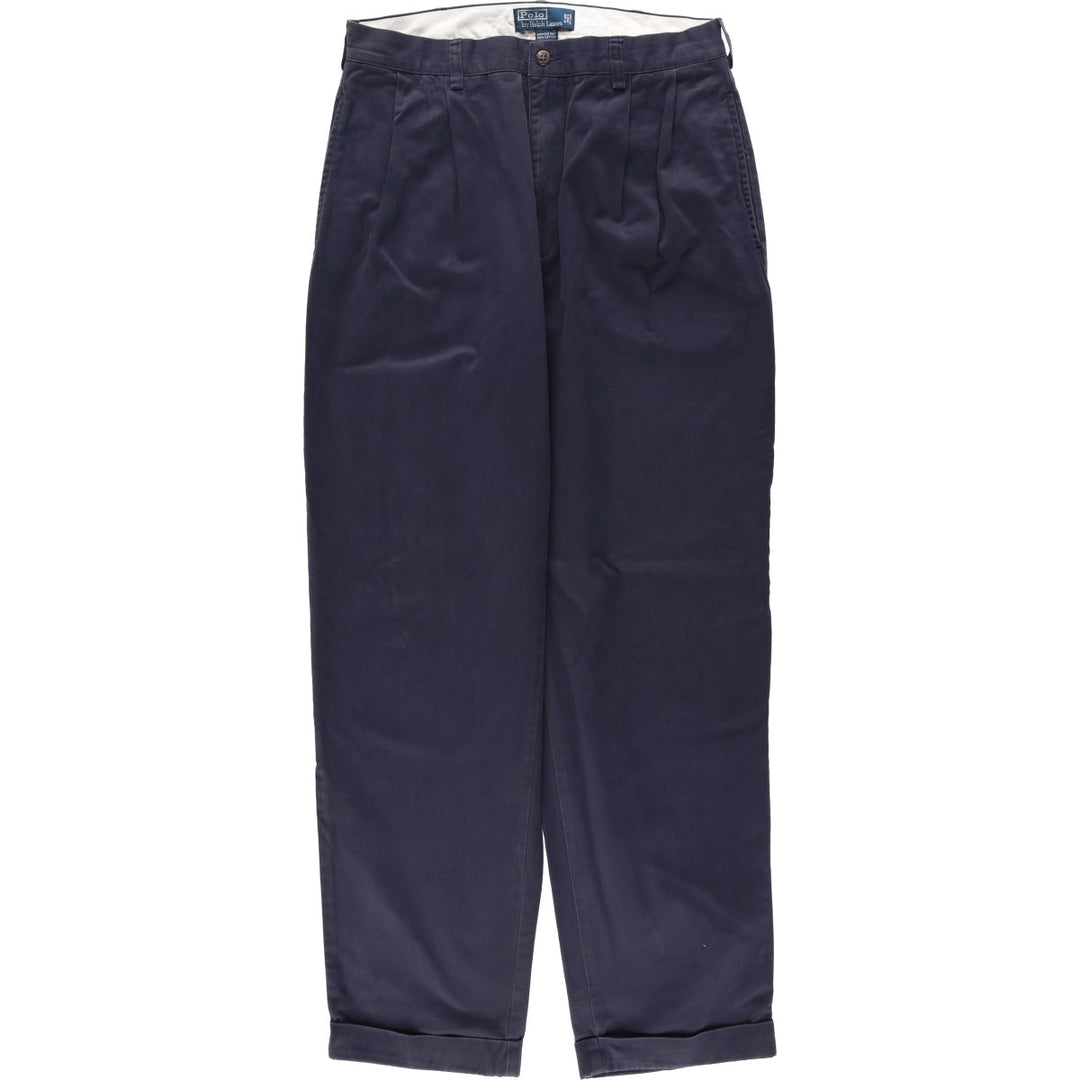 Ralph Lauren POLO by Ralph Lauren HAMMOND PANT, two-pleat chino pants, men's, W33 equivalent cotton navy blue type Vintage Second Hand