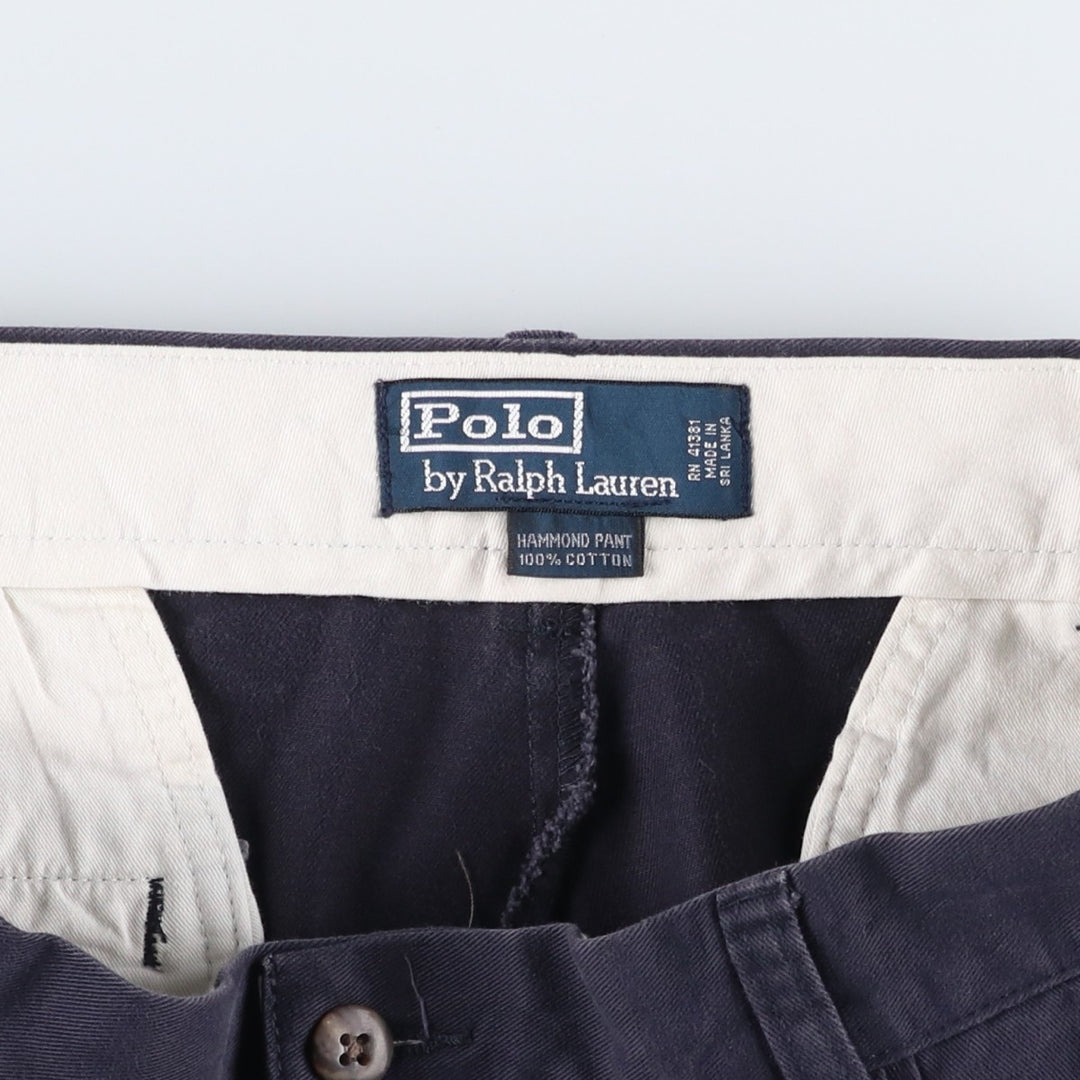 Ralph Lauren POLO by Ralph Lauren HAMMOND PANT, two-pleat chino pants, men's, W33 equivalent cotton navy blue type Vintage Second Hand