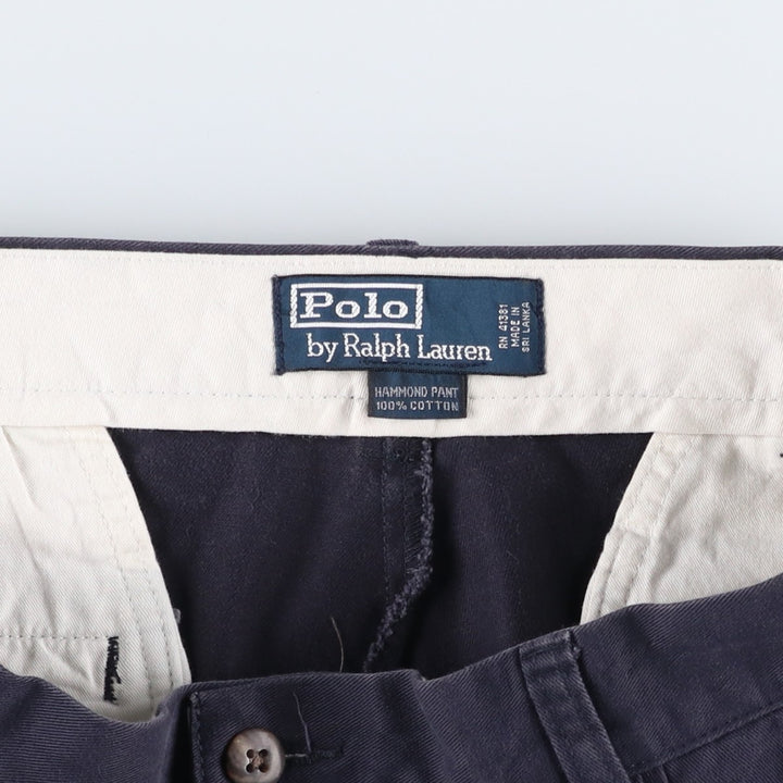 Ralph Lauren POLO by Ralph Lauren HAMMOND PANT, two-pleat chino pants, men's, W33 equivalent cotton navy blue type Vintage Second Hand