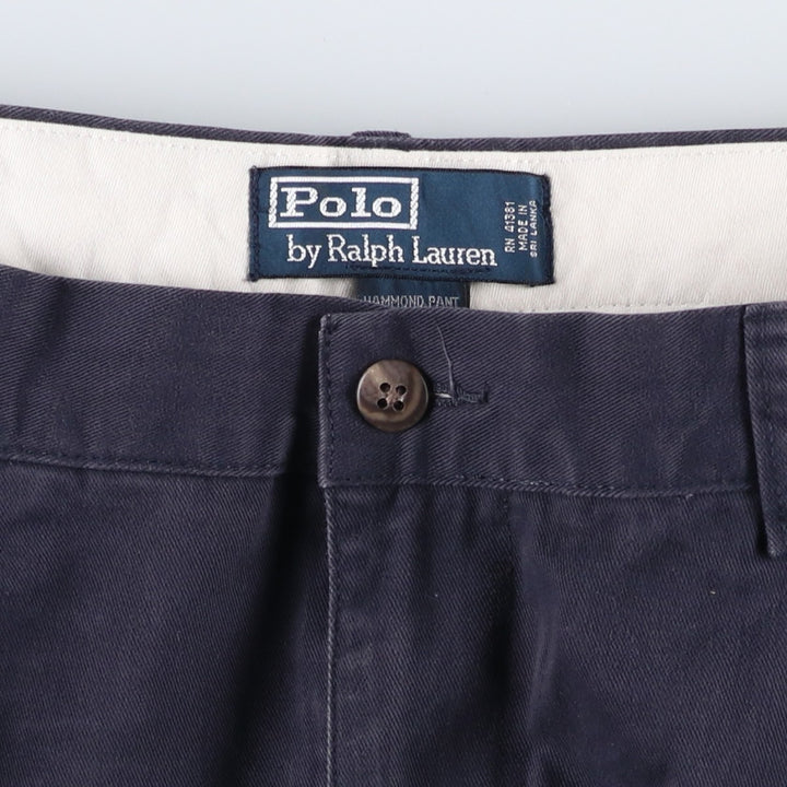Ralph Lauren POLO by Ralph Lauren HAMMOND PANT, two-pleat chino pants, men's, W33 equivalent cotton navy blue type Vintage Second Hand