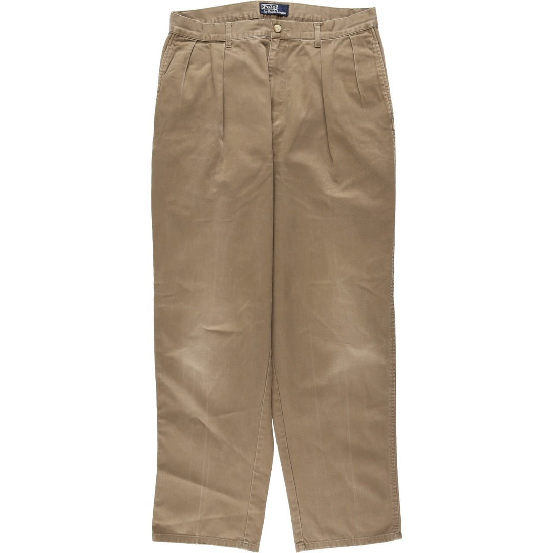 Ralph Lauren POLO by Ralph Lauren Two-pleat Chino Pants for Men, W34 equivalent cotton brown type Vintage Second Hand