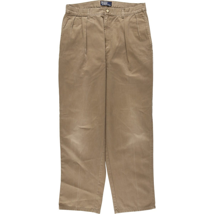 Ralph Lauren POLO by Ralph Lauren Two-pleat Chino Pants for Men, W34 equivalent cotton brown type Vintage Second Hand