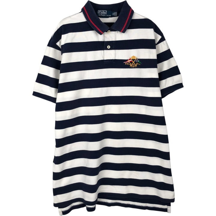 Ralph Lauren POLO by Ralph Lauren short sleeve striped polo shirt, men's XL size cotton navy blue type Vintage Second Hand