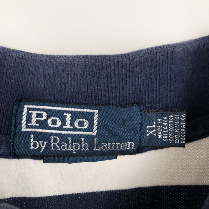 Ralph Lauren POLO by Ralph Lauren short sleeve striped polo shirt, men's XL size cotton navy blue type Vintage Second Hand