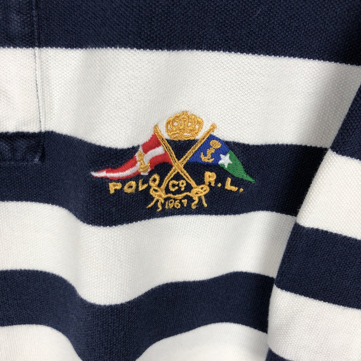 Ralph Lauren POLO by Ralph Lauren short sleeve striped polo shirt, men's XL size cotton navy blue type Vintage Second Hand